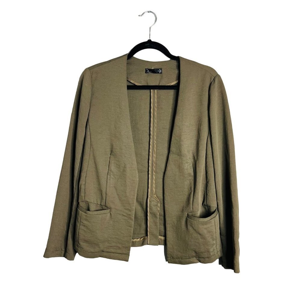 Noir Open Front Blazer Jacket w/ Pockets Olive Green Small